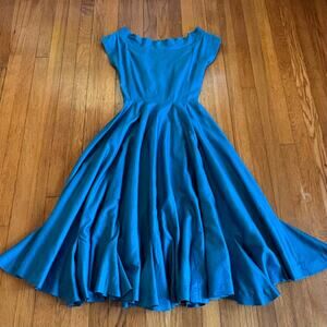Vintage Teal Full Skirt Dress 1950s Style Fit Flare Needs Repair